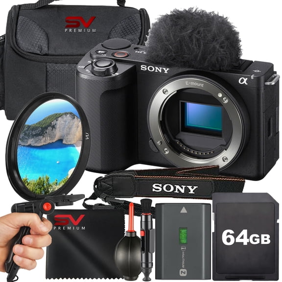 Sony ZV-E10 II Mirrorless Camera (Black) (Body Only) + 64GB Memory Card + Pistol Grip Tripod + SV Premium Accessory Bundle (International Model)