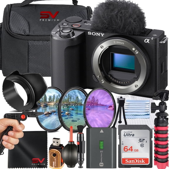Sony ZV-E10 II Mirrorless Camera (Black) (Body Only) + 64GB Memory Card + Tripod + SV Premium Accessory Bundle (International Model)