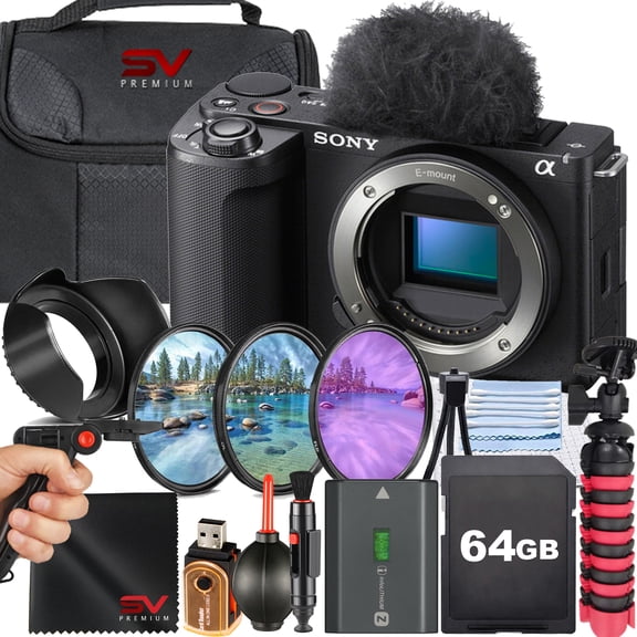Sony ZV-E10 II Mirrorless Camera (Black) (Body Only) + 64GB Memory Card + Tripod + SV Premium Accessory Bundle (International Model)