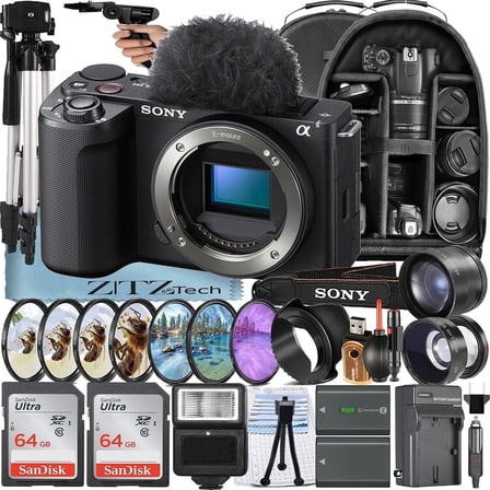 Sony ZV-E10 II Mirrorless Camera , Black (Body Only) with 2 Pack 64GB Memory Card + Backpack + Telephoto + ZeeTech Accessory Bundle (International Version)