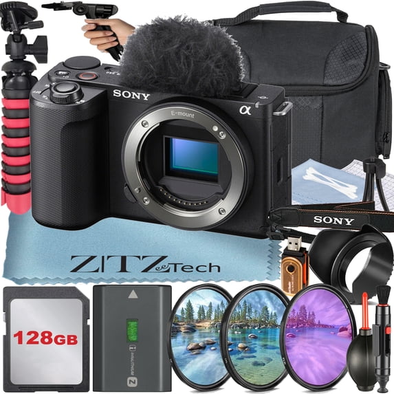 Sony ZV-E10 II Mirrorless Camera , Black (Body Only) with SanDisk 128GB Card + Case + 3 Pieces Filter + ZeeTech Accessory Bundle (International Version)