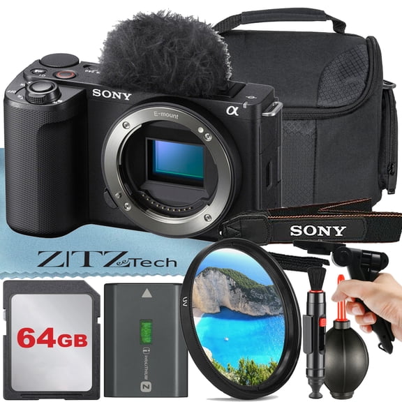 Sony ZV-E10 II Mirrorless Camera , Black (Body Only) with 64GB Card + Case + UV Filter + ZeeTech Accessory Bundle (International Version)