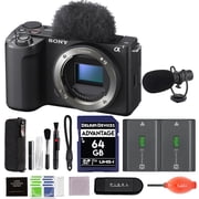 Sony ZV-E10 II Mirrorless Camera Black Bundle with Extra Battery, Connect LED Light, Mini Directional Microphone & Additional Accessories | zve10 ii