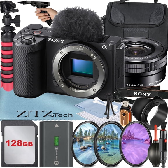 Sony ZV-E10 II Mirrorless Camera (Black) with 16-50mm Lens + 128GB Card + Case + 3 Pieces Filter + ZeeTech Accessory Bundle (International Version)