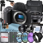 Sony ZV-E10 II Mirrorless Camera Black with 16-50mm Lens + 128GB Card + Case + Wideangle + Telephoto + ZeeTech Accessory Bundle International Version