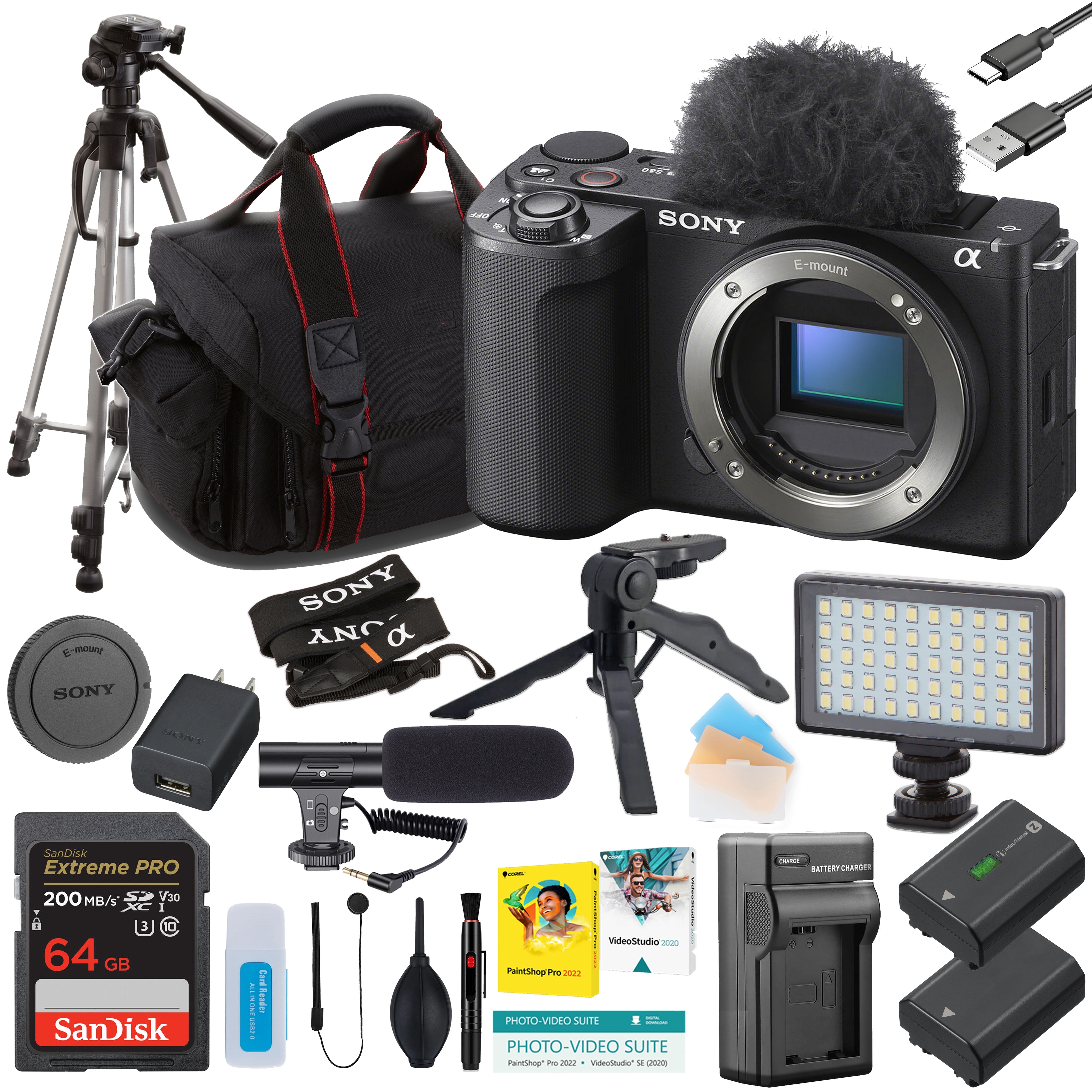 Sony ZV-E10 II Mirrorless Camera (Body Only) + 64GB Memory, LED