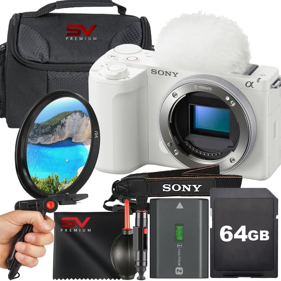 Sony ZV-E10 II Mirrorless Camera (White) (Body Only) + 64GB Memory Card + Pistol Grip Tripod + SV Premium Accessory Bundle (International Model)