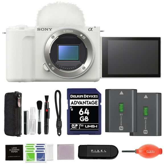 Sony ZV-E10 II Mirrorless Camera White Bundle with Extra FZ-100 Battery, 64GB SDXC Memory Card & Additional Accessories | zve10 ii