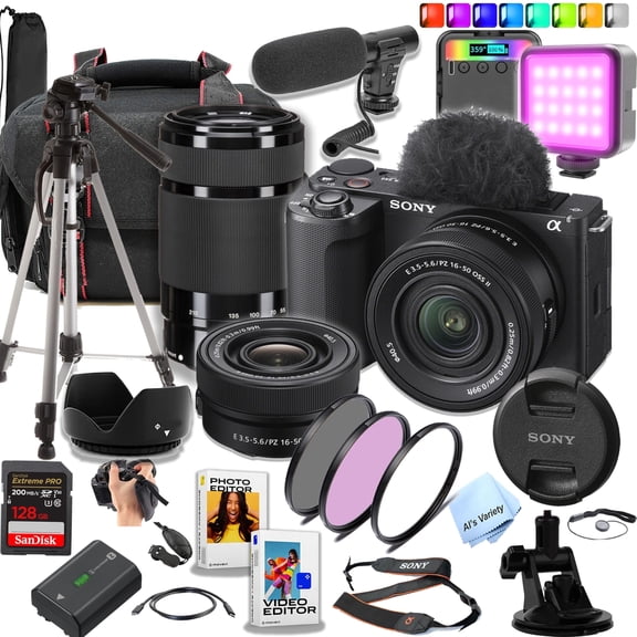 Sony ZV-E10 II Mirrorless Camera with 16-50mm Lens & 55-210mm Lenses + 128GB Extreme SD Card More-(International Model)