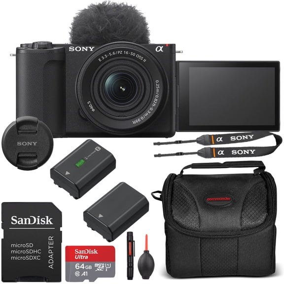 Sony ZV-E10 II Mirrorless Camera with 16-50mm Lens Bundle + Extra Battery, 64GB Memory Card, Case & More (International Version)