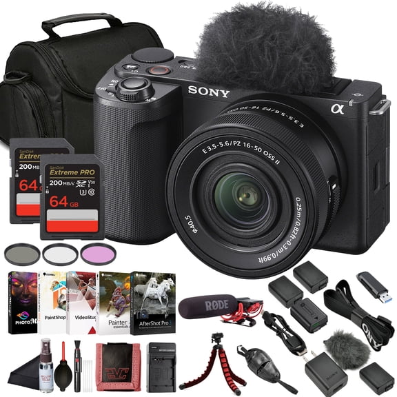 Sony ZV-E10 II Mirrorless Vlogging Camera Kit with 1650 mm OSS Lens  26 MP APS-C Sensor |4K Monitor, Pro Mic, 2 x 64GB Memory Card, 3 x NP-FZ100 Battery and More