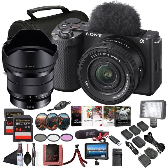 Sony ZV-E10 II Mirrorless Vlogging Camera Kit with 1650 mm OSS Lens  26 MP APS-C Sensor | Sony E 10-18mm Lens, 4K Monitor, Pro Mic, 2 x 64GB Memory Card and More