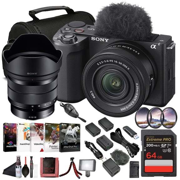 Sony ZV-E10 II Mirrorless Vlogging Camera Kit with 1650 mm OSS Lens 26 MP APS-C Sensor | Sony E 10-18mm Lens, 64GB Memory Card, Filter Kit, Bag, 2 x NP-FZ100 Battery and More