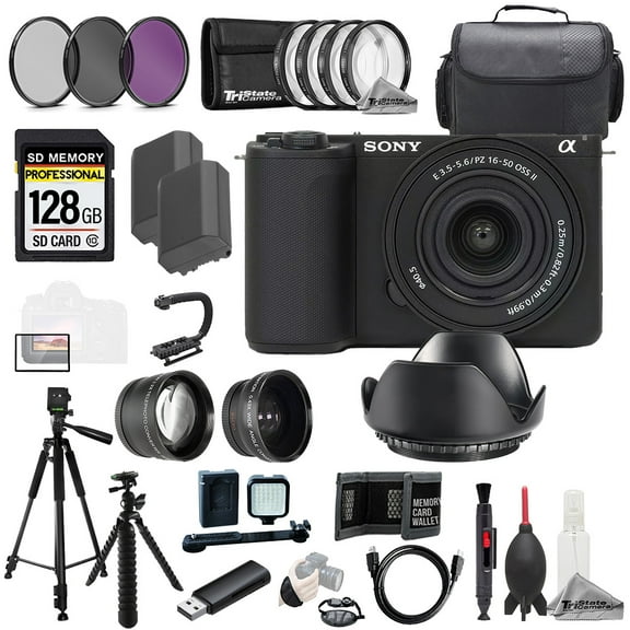 Sony ZV-E10 II with 16-50mm Lens (Black) +128GB +Ext Bat+ 9 PC Filtr MEGA Kit