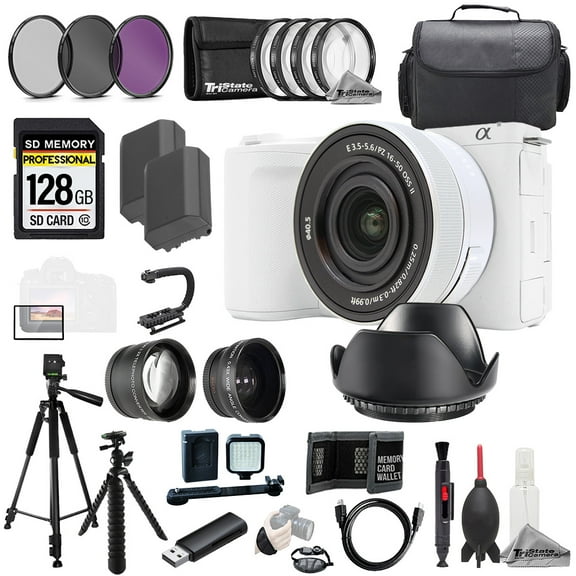 Sony ZV-E10 II with 16-50mm Lens (White) +128GB +Ext Bat+ 9 PC Filtr MEGA Kit