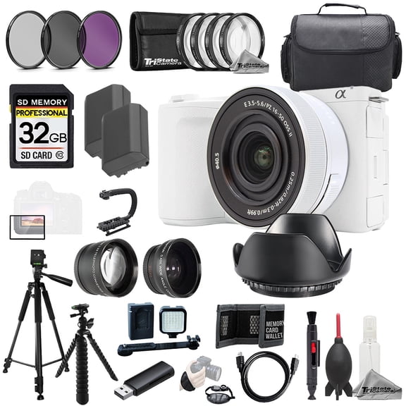 Sony ZV-E10 II with 16-50mm Lens (White) +32GB +Ext Bat+ 9 PC Filtr-MEGA Kit (International Version)