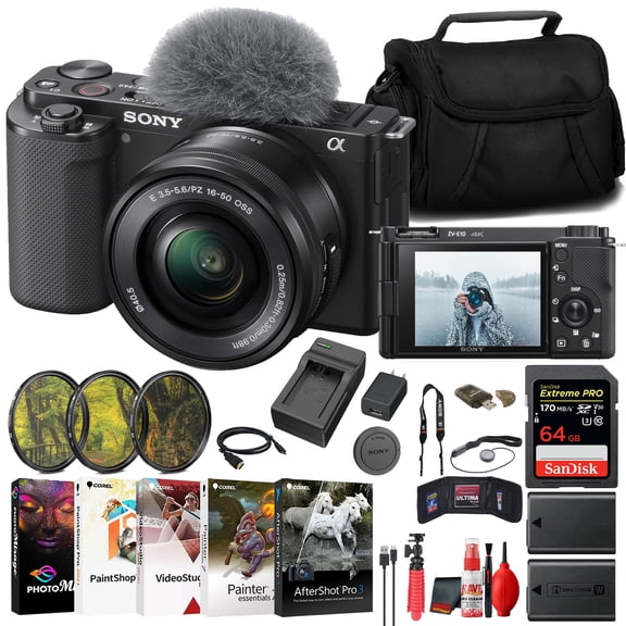 Sony ZV-E10 Mirrorless Camera with 16-50mm Lens Bundle + 64GB Card (International Model)