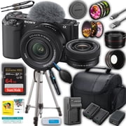Sony ZV-E10 Mirrorless Camera with 16-50mm f/3.5-5.6 II Lens + Extreme 64GB Memory Card + Camera Case + Battery Travel Charger + Spider Tripod + Tripod + Filter Kit + More International Version