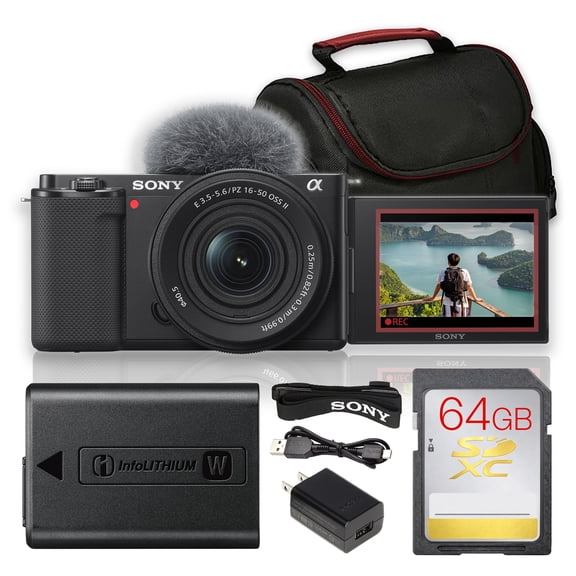 Sony ZV-E10 Mirrorless Camera 24.2MP with 16-50mm Lens | 4K Video, Eye AF, Flip Screen (Black)
