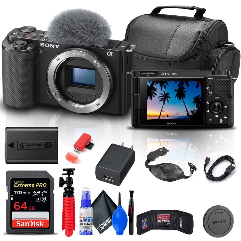 Sony ZV-E10 Mirrorless Camera Photo Media Kit with 64GB Card, Bag 