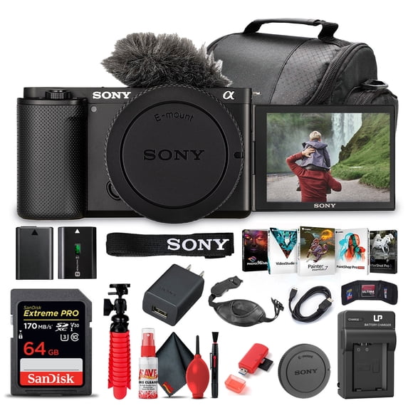 Sony ZV-E10 Mirrorless Camera Bundle with 64GB Card + Software + Accessories (International Model)
