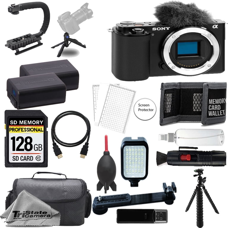 Sony ZV-E10 Mirrorless Camera (Black) + 128GB + Extra Battery+ LED