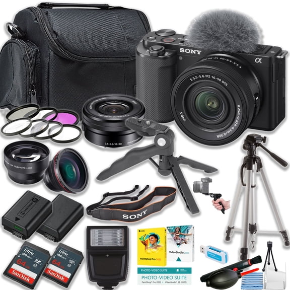 Sony ZV-E10 Mirrorless Camera (Black) with 16-50mm Lens + Tripod + Camera Case + More (21pc Bundle)(International Version) No Manufacturer Warranty