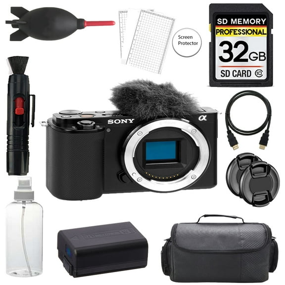 Sony ZV-E10 Mirrorless Camera (Black) + 32GB + Bag+ Screen Protector- Basic Kit (International Version)