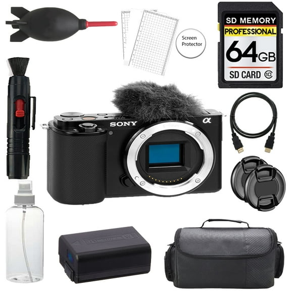 Sony ZV-E10 Mirrorless Camera (Black) + 64GB + Bag+ Screen Protector- Basic Kit (International Version)