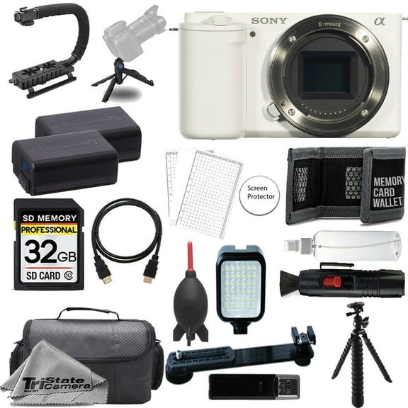 Sony ZV-E10 Mirrorless Camera Body (White) + 32GB + Extra Battery+ LED Flash- ULTIMATE Kit (International Version)
