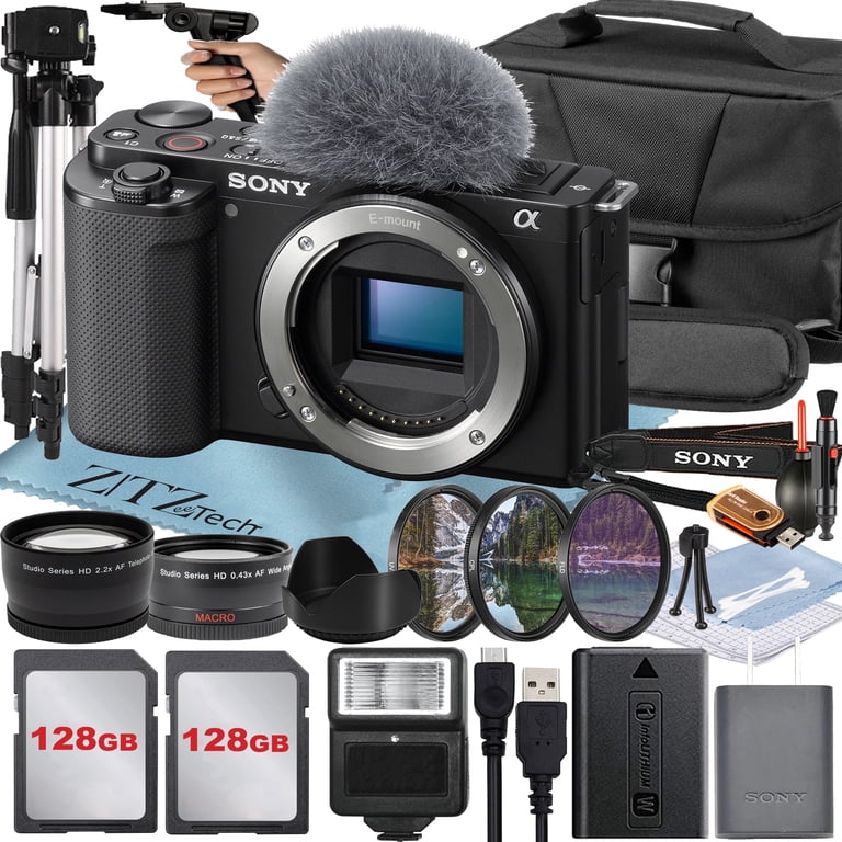 Sony ZV-E10 Mirrorless Camera (Body) with 2 Pack 128GB Memory Card