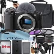 Sony ZV-E10 Mirrorless Camera Body with 64GB Memory Card + Filter Kit + Tripod + Case + ZeeTech Accessory Bundle Black International Version