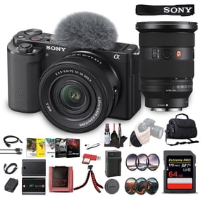 Sony ZV-E10 Mirrorless Camera Kit With 16-50mm II Power Zoom Lens (Black) | APS-C Sensor | Compact Creator Tool + Sony 18-105mm Lens + 64GB Card + Color Filter Kit + Filter Kit + More
