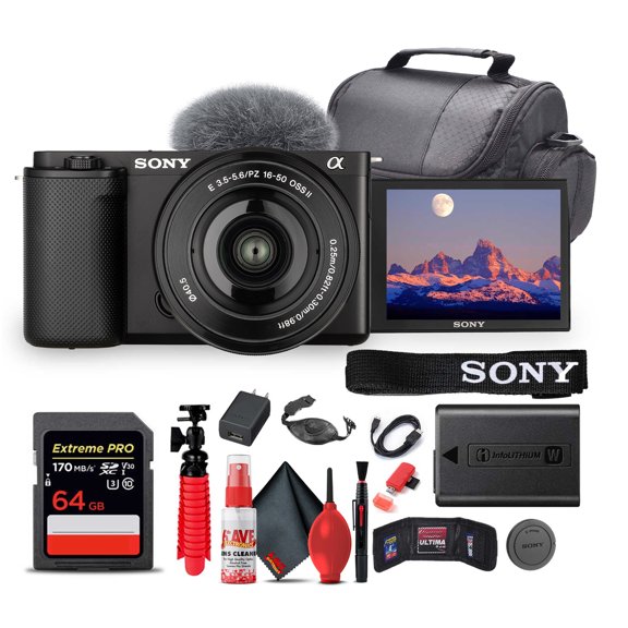 Sony ZV-E10 Mirrorless Camera with 16-50mm II Lens, Black + Accessory Kit (International Model)