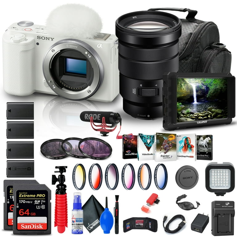 Sony ZV-E10 Mirrorless Camera + Sony 18-105mm Lens + 4K Monitor + Pro Mic +  More 