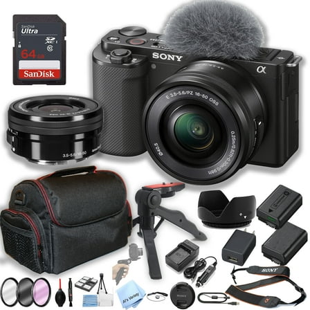 Sony ZV-E10 Mirrorless Camera with 16-50mm Lens + 64GB Memory + Case+ Steady Grip Pod + Filters + 2X Batteries + More (30pc Bundle)