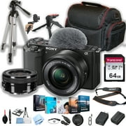 Sony ZV-E10 Mirrorless Camera with 16-50mm Lens + 64GB Memory + Case+ Steady Grip Pod + Tripod+ Software Pack + More 30pc Bundle