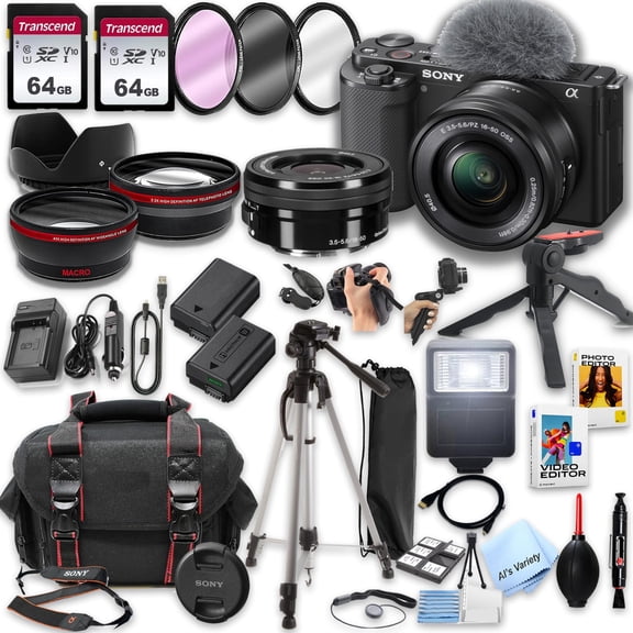 Sony ZV-E10 Mirrorless Camera with 24.2 MP Mirrorless, 5x Digital Zoom, with 16-50mm Lens, 128GB SD Card, Black, -(International Model)