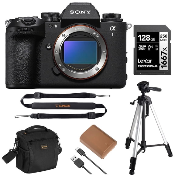 Sony a1 II Mirrorless Camera Bundle, 128GB UHS-II SD Card, Extra Battery, 58" Tripod, Sling Strap, Shoulder Bag