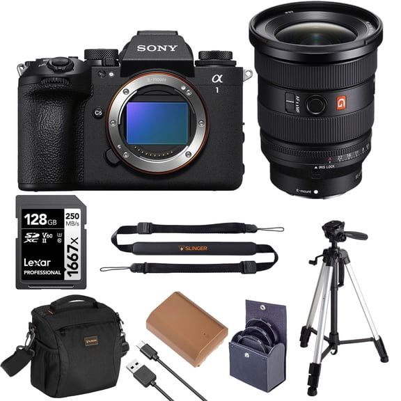 Sony a1 II Mirrorless Camera, Bundle with FE 16-35mm f/2.8 GM II G Master Lens, 128GB Memory Card, Extra Battery, Shoulder Bag, Sling Strap, Tripod and Filter Kit