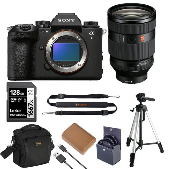 Sony a1 II Mirrorless Camera, Bundle with FE 28-70mm f/2 GM Lens, 128GB Memory Card, Extra Battery, Shoulder Bag, Sling Strap, Tripod and Filter Kit
