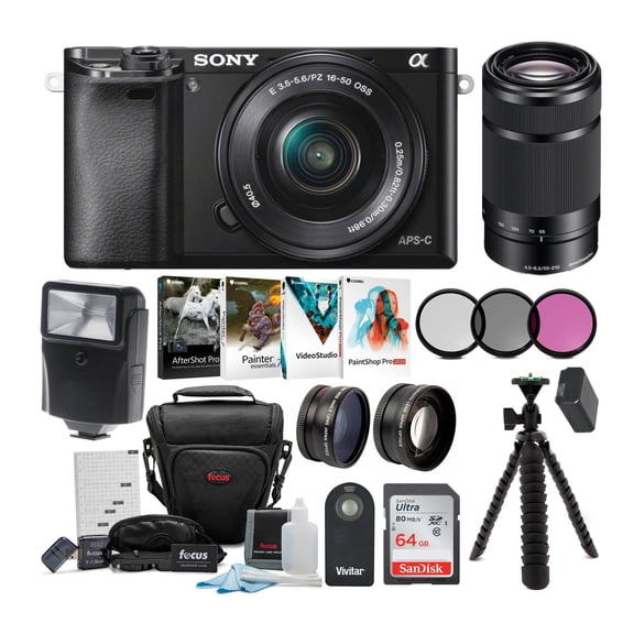 Sony a6000 Mirrorless Camera with 16-50mm and 55-210mm Lens (Black) Bundle
