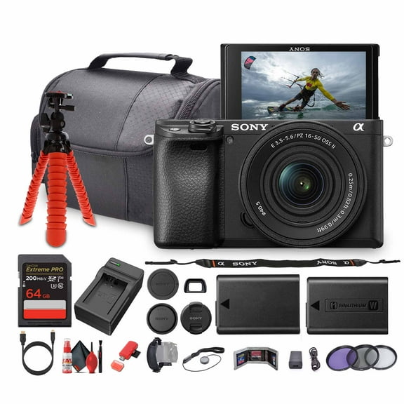 Sony a6100 Mirrorless Camera with 16-50mm OSS II Lens Bundle + 64GB Card (International Model)
