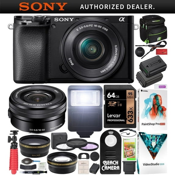 Sony a6100 Mirrorless Camera 4K APS-C w/ 16-50mm F3.5-5.6 OSS Lens ILCE-6100LB | Official Sony USA Partner Model | Bundle with Deco Gear Case + Battery + Flash + Wide & Telephoto Lens + Filter Kit