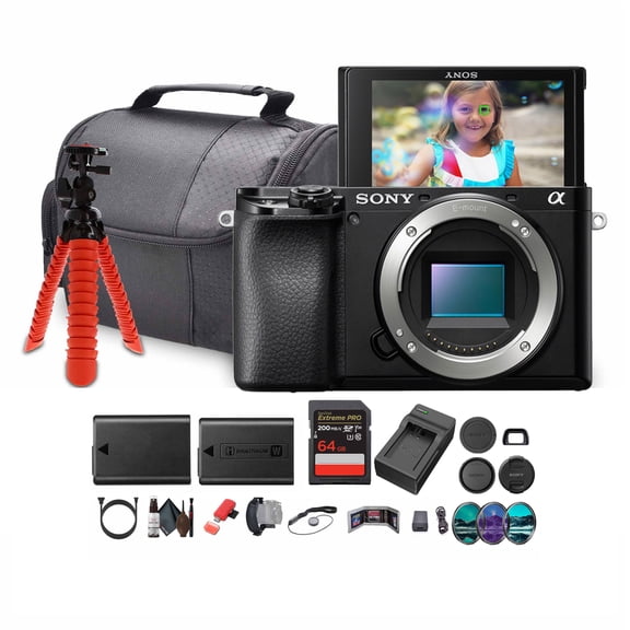 Sony a6100 Mirrorless Camera Black | 24.2MP APS-C Sensor, Fast AF, Real-Time Eye AF, 4K Video + 64GB Card