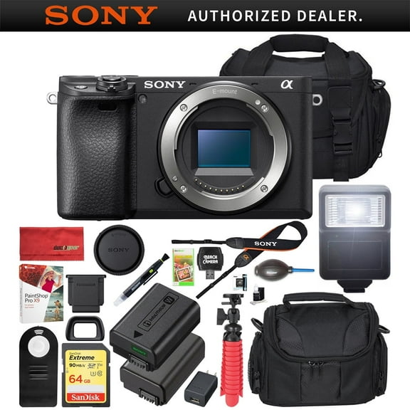 Sony a6400 4K Mirrorless Camera ILCE-6400/B w/ Travel Case Gadget Bag + Deco Gear Deluxe Cleaning Kit + Extra Battery + Remote & Flash Bundle |Official Sony Partner|