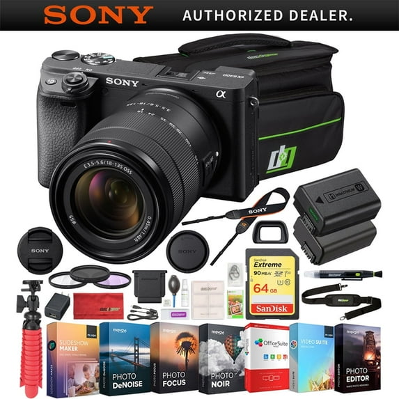 Sony a6400 4K Mirrorless Camera ILCE-6400M/B (Black) with 18-135mm F3.5-5.6 OSS Zoom Lens 64GB Memory Deco Gear Travel Case Filter Kit  | Official Sony USA Dealer