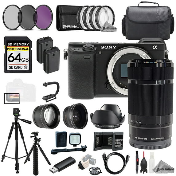 Sony a6400 + 55-210mm f/4.5-6.3 OSS Lens (Black)+64GB+Ext Bat+9 PC Filter-MEGA Kit (International Version)