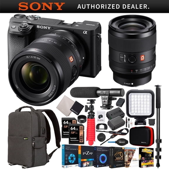 Sony a6400 Mirrorless 4K APS-C Camera + Sony FE 35mm F1.4 GM G Master Lens SEL35F14GM + ILCE-6400/B Bundle w/ Deco Gear Photo Bag + Microphone + LED + Monopod & Accessories |Official Sony Partner|
