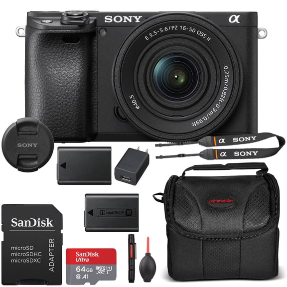 Sony a6400 Mirrorless Camera 16-50mm Lens Bundle + Extra Battery, 64GB Memory Card, Case & More (International Version)